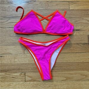 SHEIN Pink Bikini Set with Orange Trim